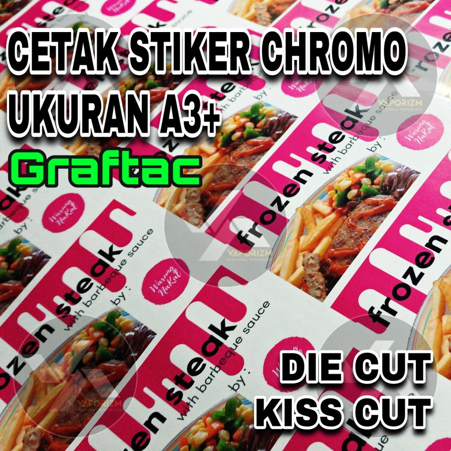 

Cetak Stiker Chromo Graftac A3 A3+ Print & Cut Label Kemasan Warna