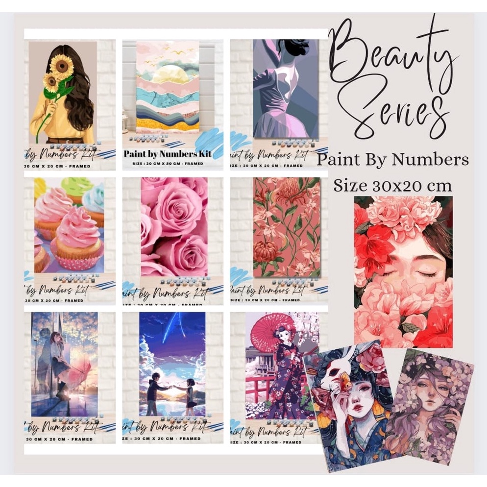 

KODE L28N Paint By Number 3x2cm with WOODEN FRAME DIY PAINTING KIT all picture readystock