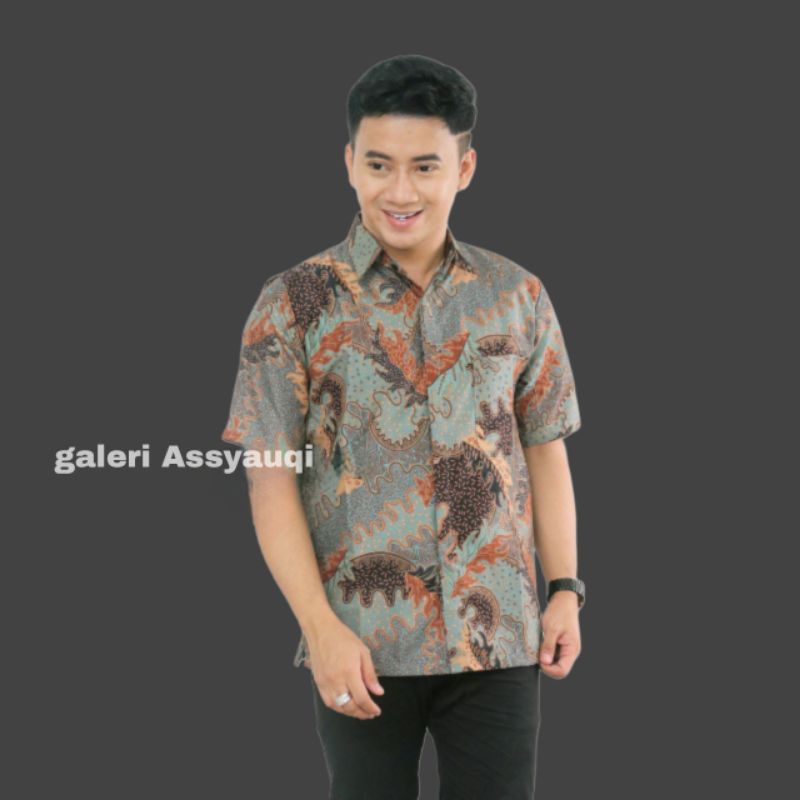Hem pria lengan pendek baju batik cowok keren modern motif batik atasan kantor pria dewasa