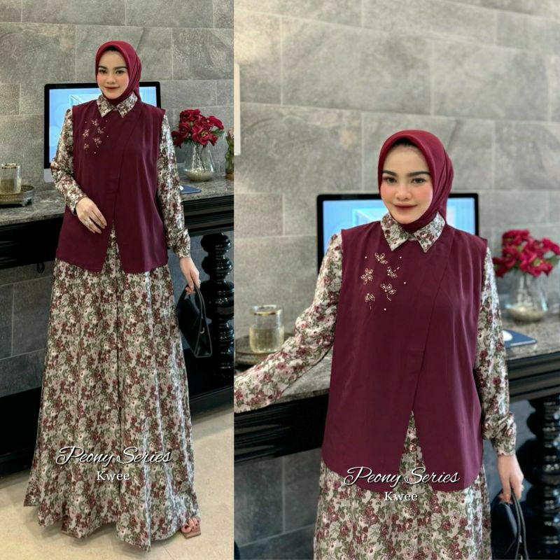 gamis modern Peony series dress motif simple kekinian