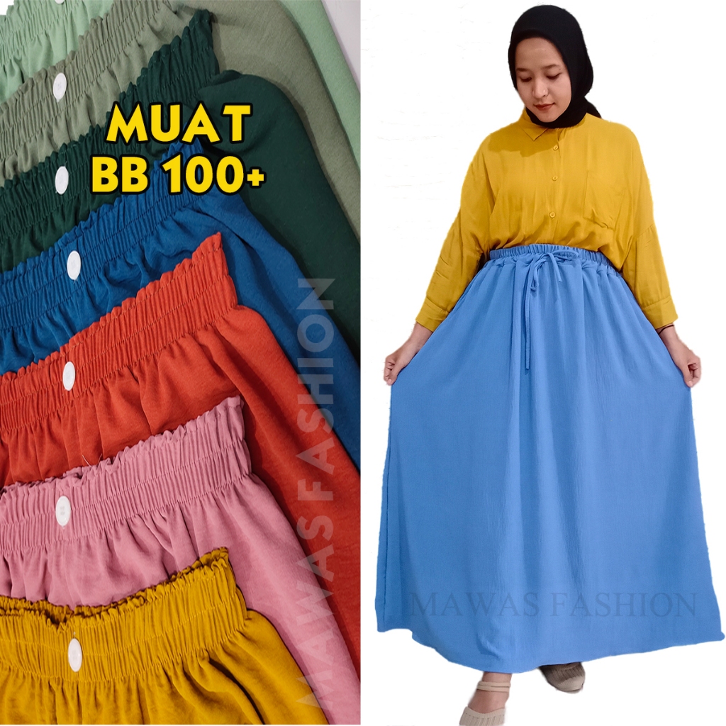 Rok panjang wanita super jumbo BB 100 kg - Rok kerja muslimah polos model payung big size
