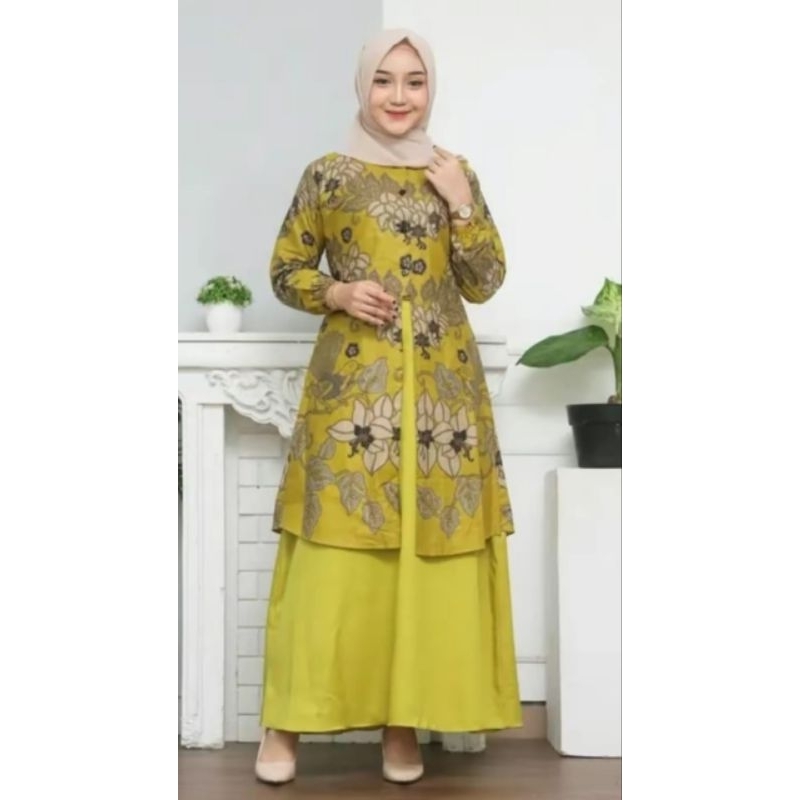gamis batik wanita gamis batik wanita moderen lengan panjang  kombinasi