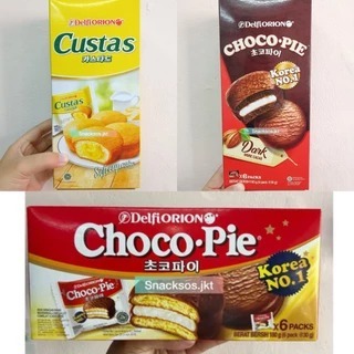 

Camilan Makanan Ringan Snack Delfi Orion Keik Krim Mashmallow 6 pcs Varian Chocopie, Dark Cacao, Custas Soft Cup Cake 150 Gr, 12 pcs Varian Chocopie, Dark Cacao 360 Gr, Lotte Choco Pie 150 Gr