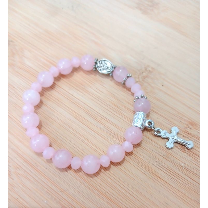 gelang rosario pink rose quartz 8 mm karet