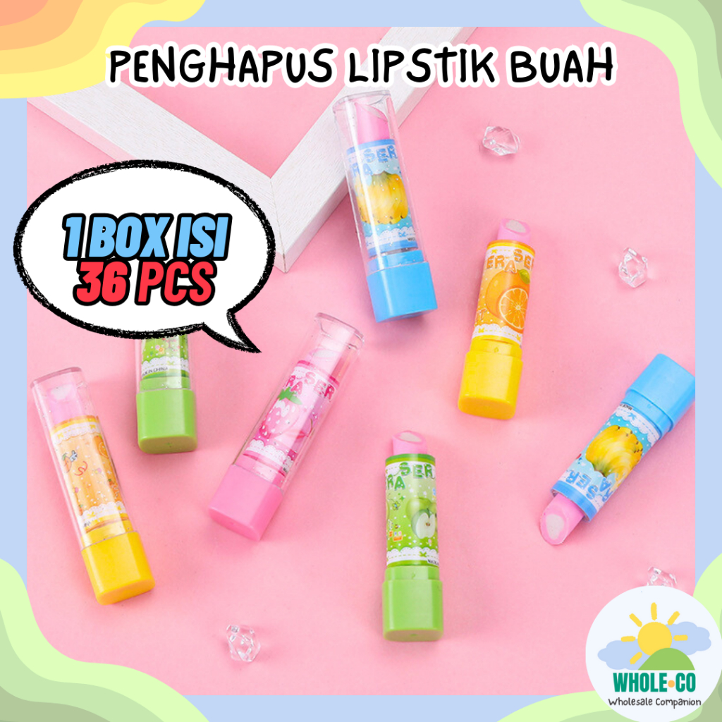 

(1 Box isi 36 Pcs) Penghapus Bentuk Lipstik Buah Premium Fruits Lipstick gloss Lucu Unik Imut Termurah Grosir COD