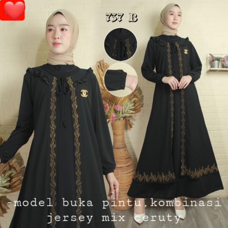 Baju Gamis Jersey Payet Ori Import India Long Dress 737B / Arab / Kaftan / Turki / Muslim / Wanita