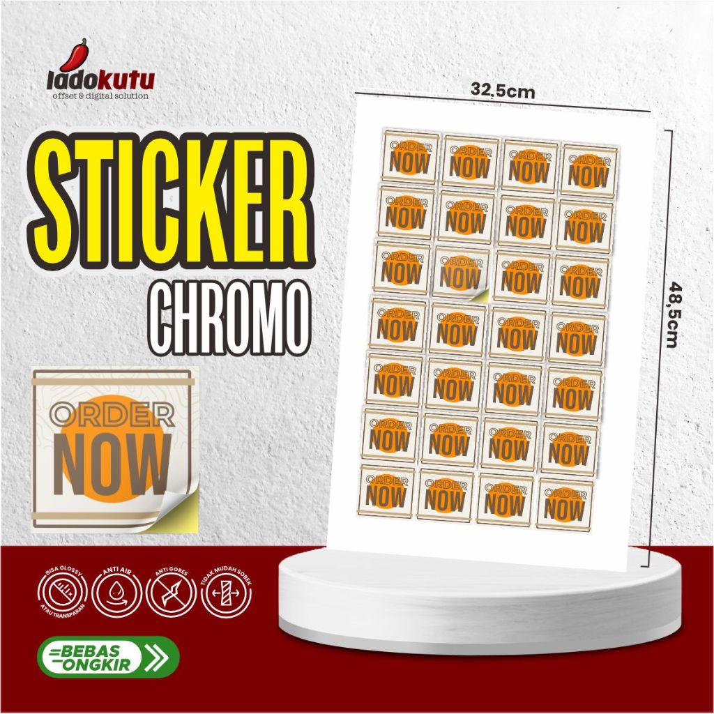 

CETAK STIKER CHROMO CUT A3 MURAH / CETAK STIKER LABEL KEMASAN MAKANAN MINUMAN ONLINESHOP MURAH