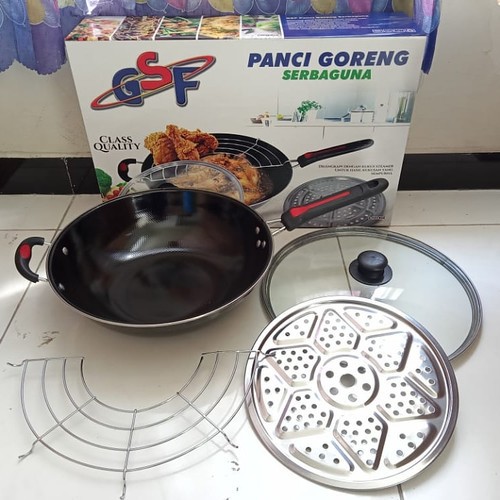 PANCI SERBAGUNA GSF G-1132KSG wajan enamel STEAMER gsf type 1132 KSG wajan enamel gsf tutup kaca