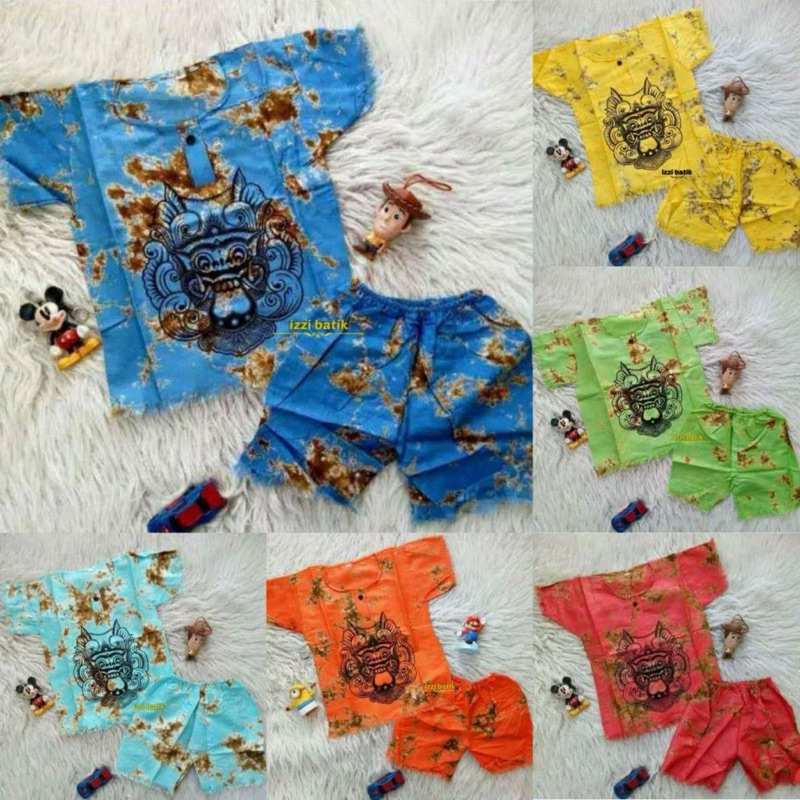 Baju Barong Anak Laki Laki Perempuan 1-10 Tahun Setelan Barongan Bali Set Kaos Celana Cowok Cewek