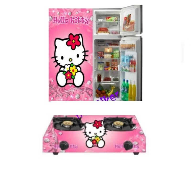 wallpaper stiker kulkas 1 pintu dan kompor 2 tungku