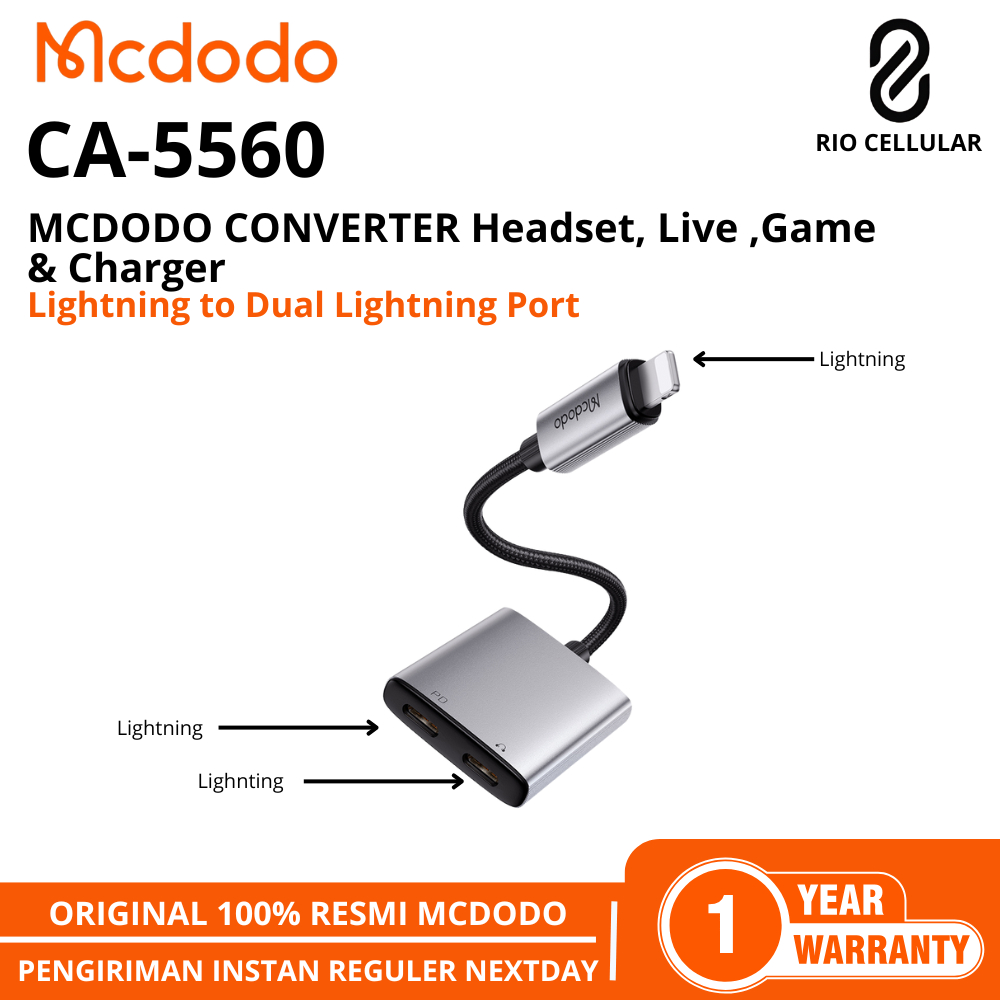 MCDODO Audio Converter iPhone Lightning To Dual Lightning Mcdodo Music ,Gaming ,Charging Braided Nyl