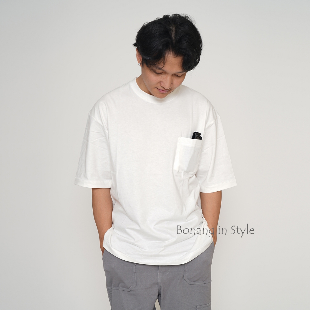 Kaos Polos Oversize Unisex Pocket Kantong untuk Pria dan Wanita Bahan Katun Gramasi 24s Warna Putih