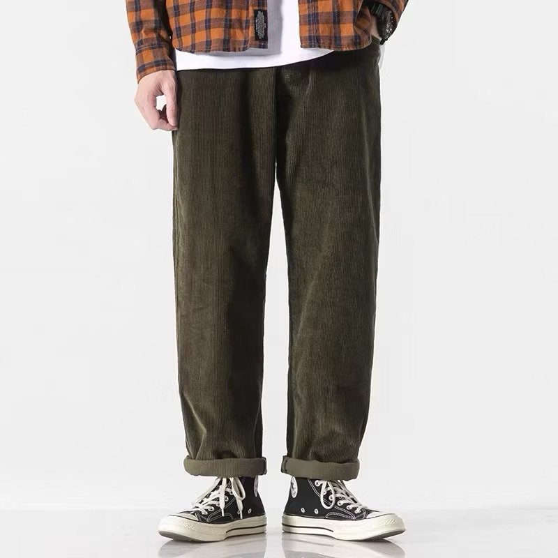 Celana Corduroy Panjang Pria Baggy Loose Pants Hijau Premium Keren Gombrang Nyaman Trendy Kekinian