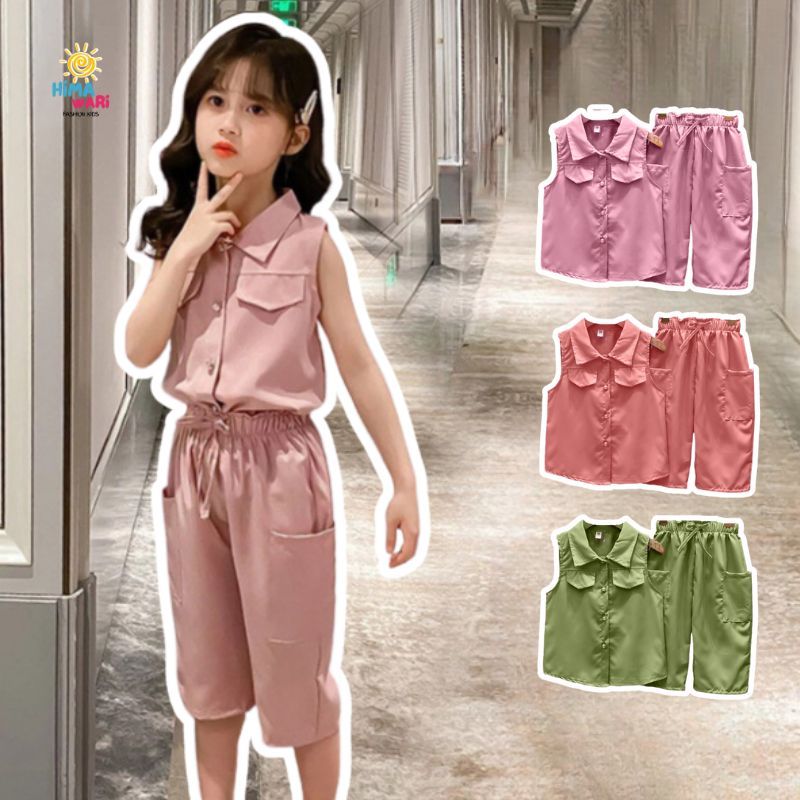 Himawari.kids DISKON CUCI GUDANG | Setelan Anak Perempuan usia 3-8th LIVIA Blus Polos Tanpa Lengan S