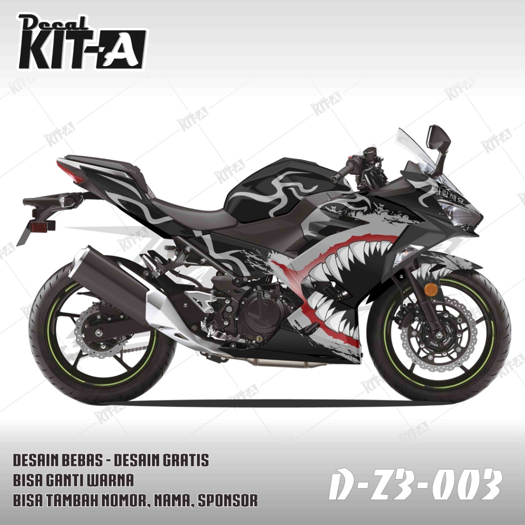 Decal Ninja 250 FI full body custom design MOTIF HIU HITAM SILVER Z3-003