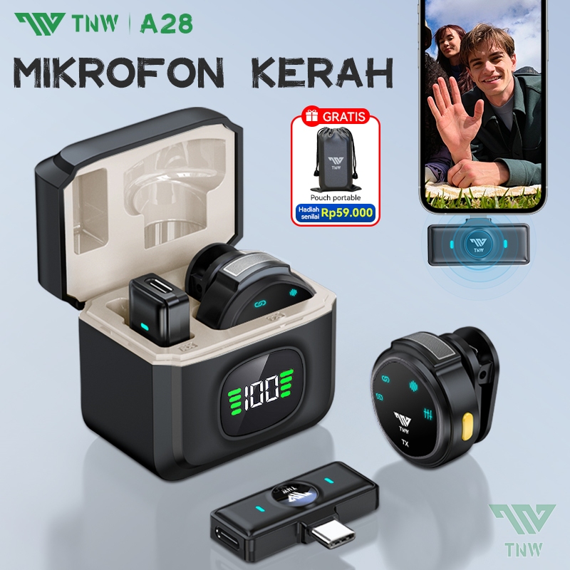 mifasava - tnw a28 wireless microphone clip on magnetic lavalier hp dengan charging case original