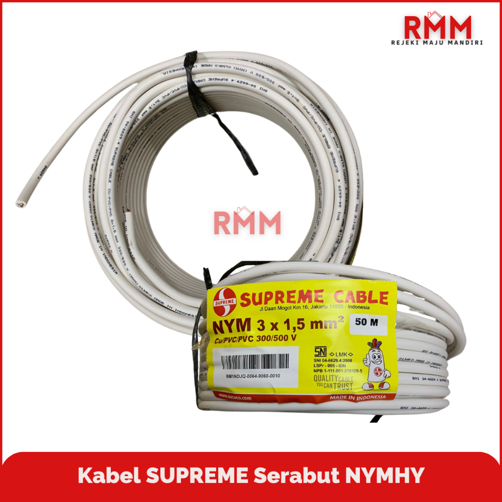 Kabel Listrik Tembaga / Kabel NYMHY 2x1.5mm 3x1.5mm / Kabel Listrik Serabut Merek Supreme Per Meter