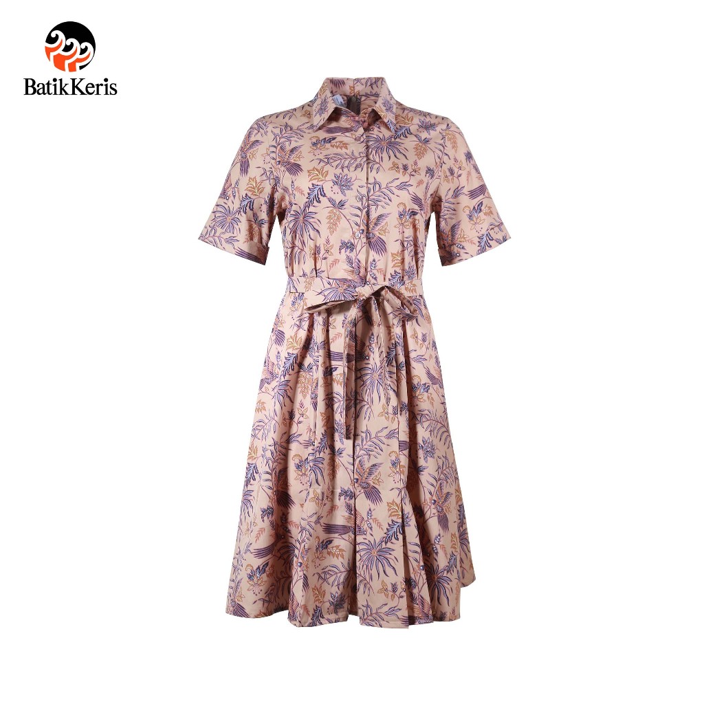 Batik Keris Dress Lengan Pendek Leher Bulat Motif Keris Alas-Alasan Peksi Katon