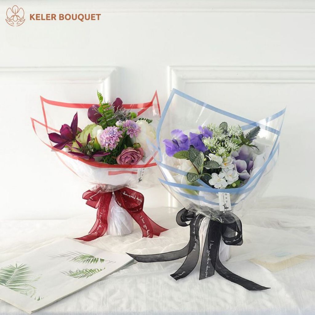 

iDk90 (Isi 20 Lembar) Flower Wrapping Paper OPP Transparan List Warna Kertas Buket Bunga Cellophane