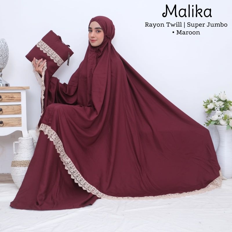 mukena malika bahan rayon twill aksen renda cantik include tas