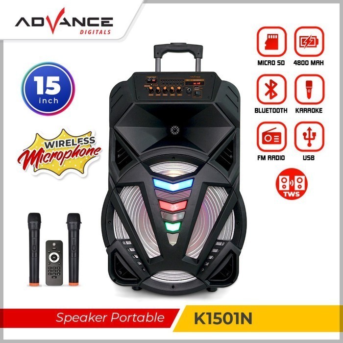 Advance K1501N Speaker 15" Inchi Bluetooth Meeting Karaoke Free Microphone Wireless Woofer Tweeter