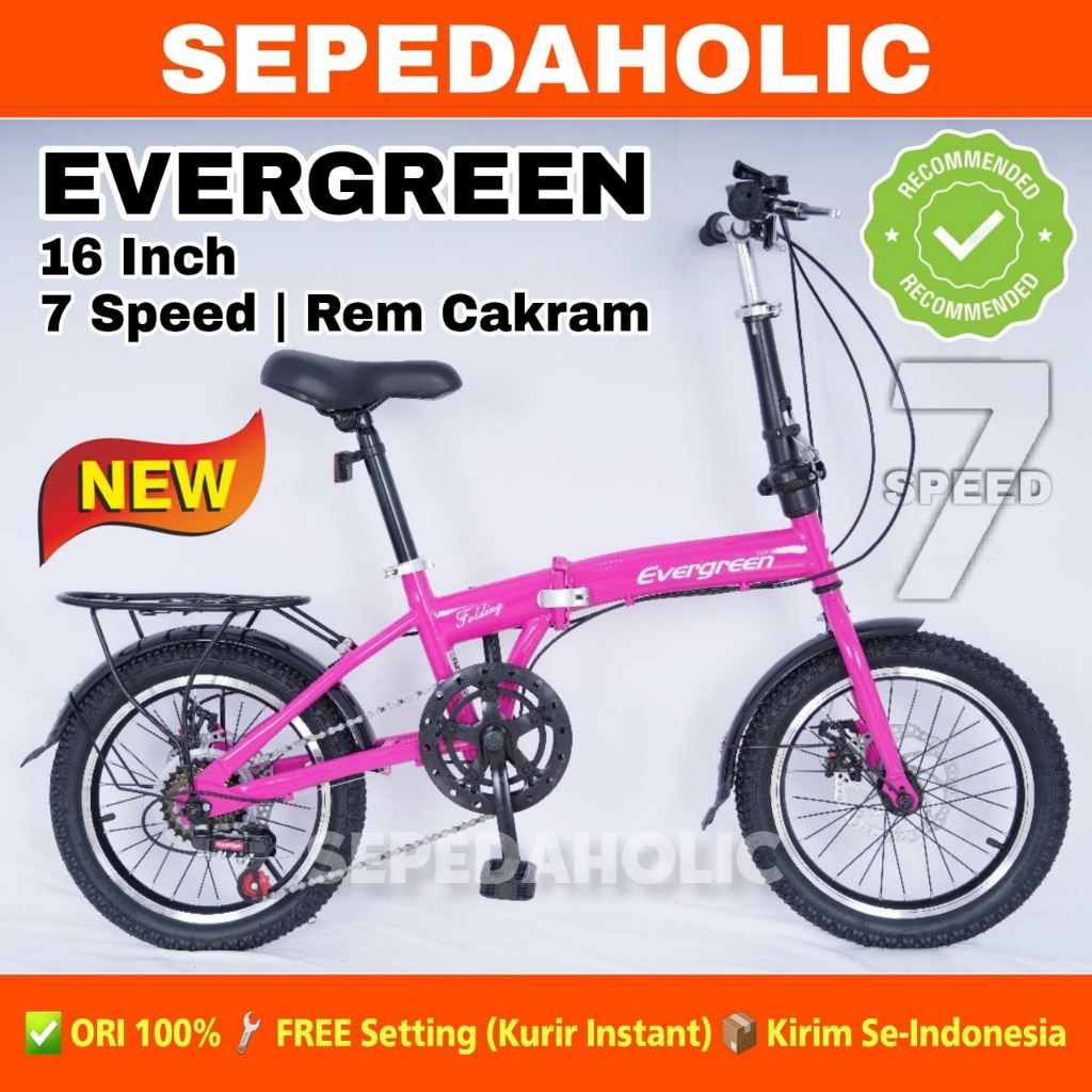 Sepeda Lipat EVERGREEN 7 Speed Rem Cakram Boncengan Anak Dewasa