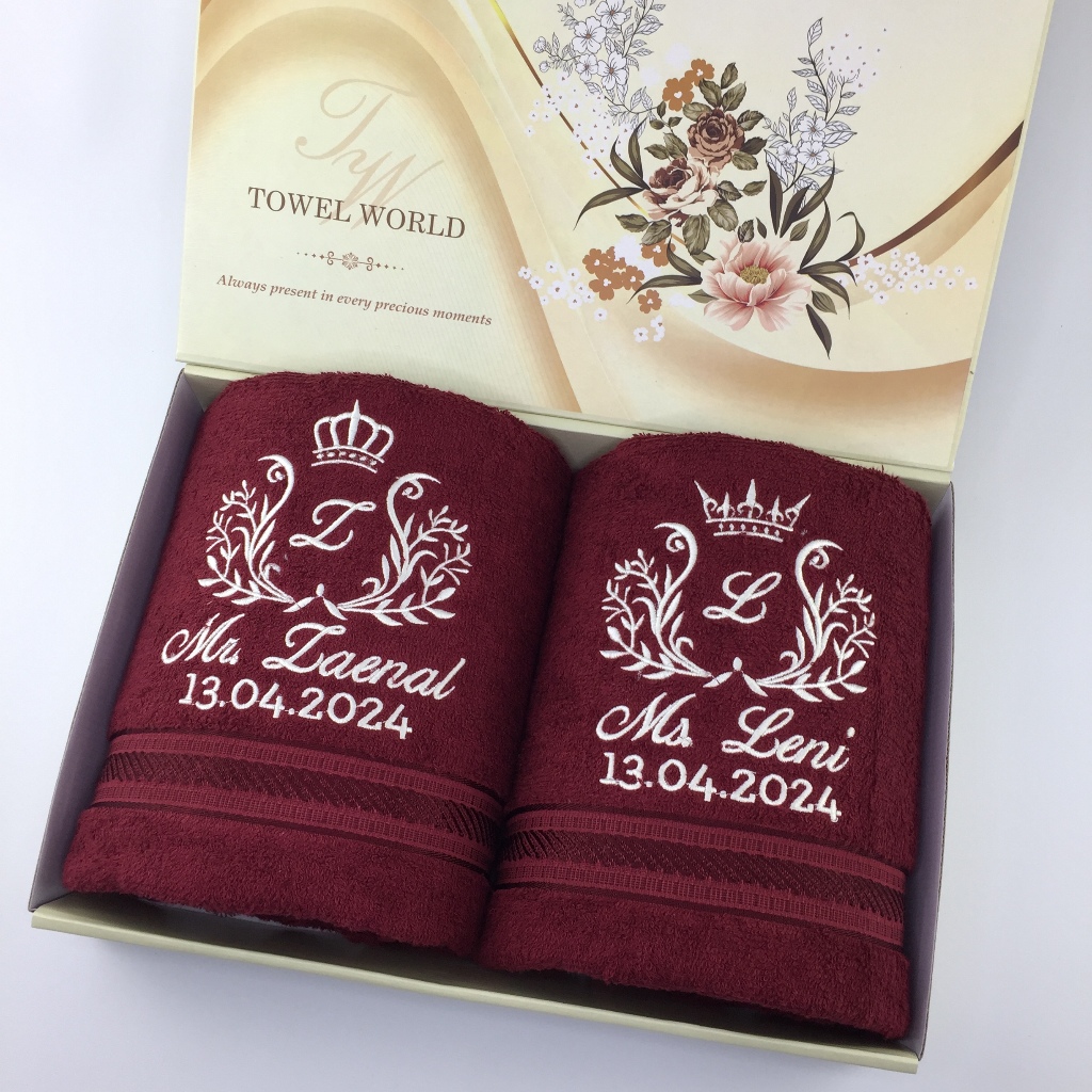 Paket 2 Handuk Morning Whistle + Box + Bordir / Handuk Seserahan Pernikahan / Handuk Couple