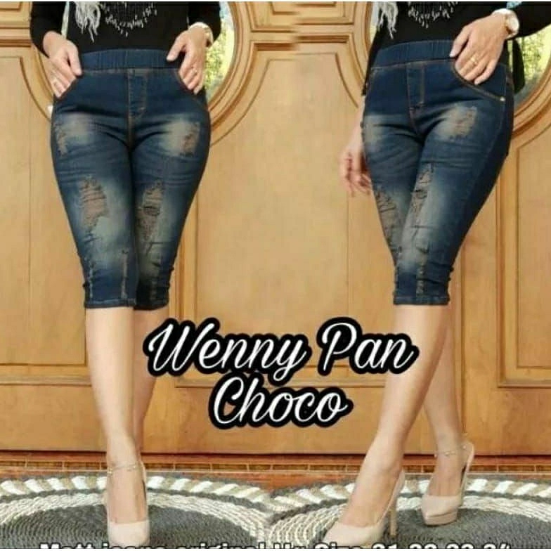 KODE C23Z celana jeans pendek wanita jeans sobek 78 legging pinggang karet kolor rip celana78 jeans 