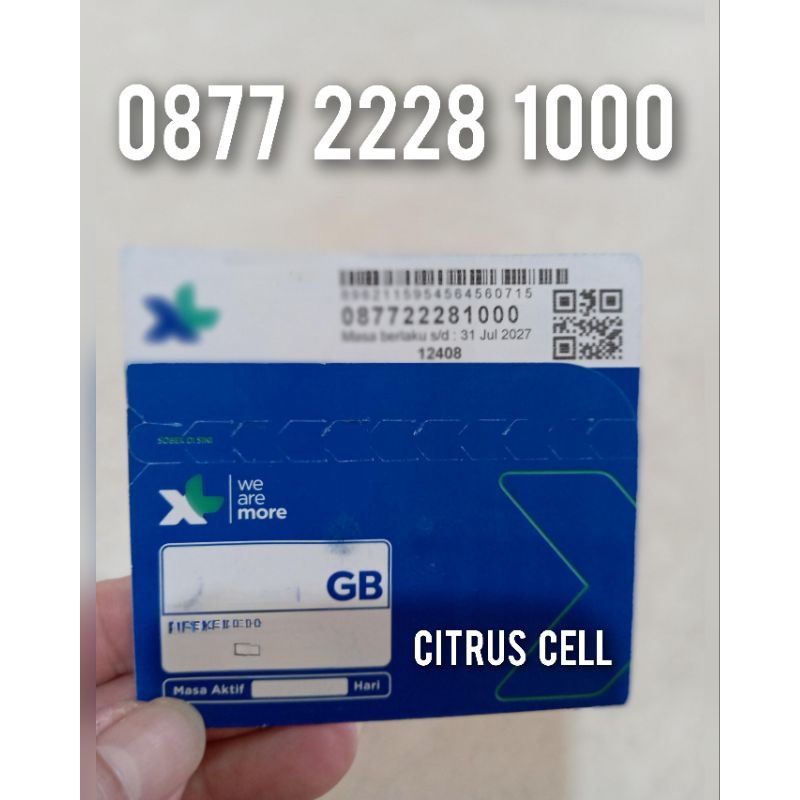 Kartu Perdana XL Axiata 4G 5G 12 Digit Nomor Cantik 0877 2228 1000