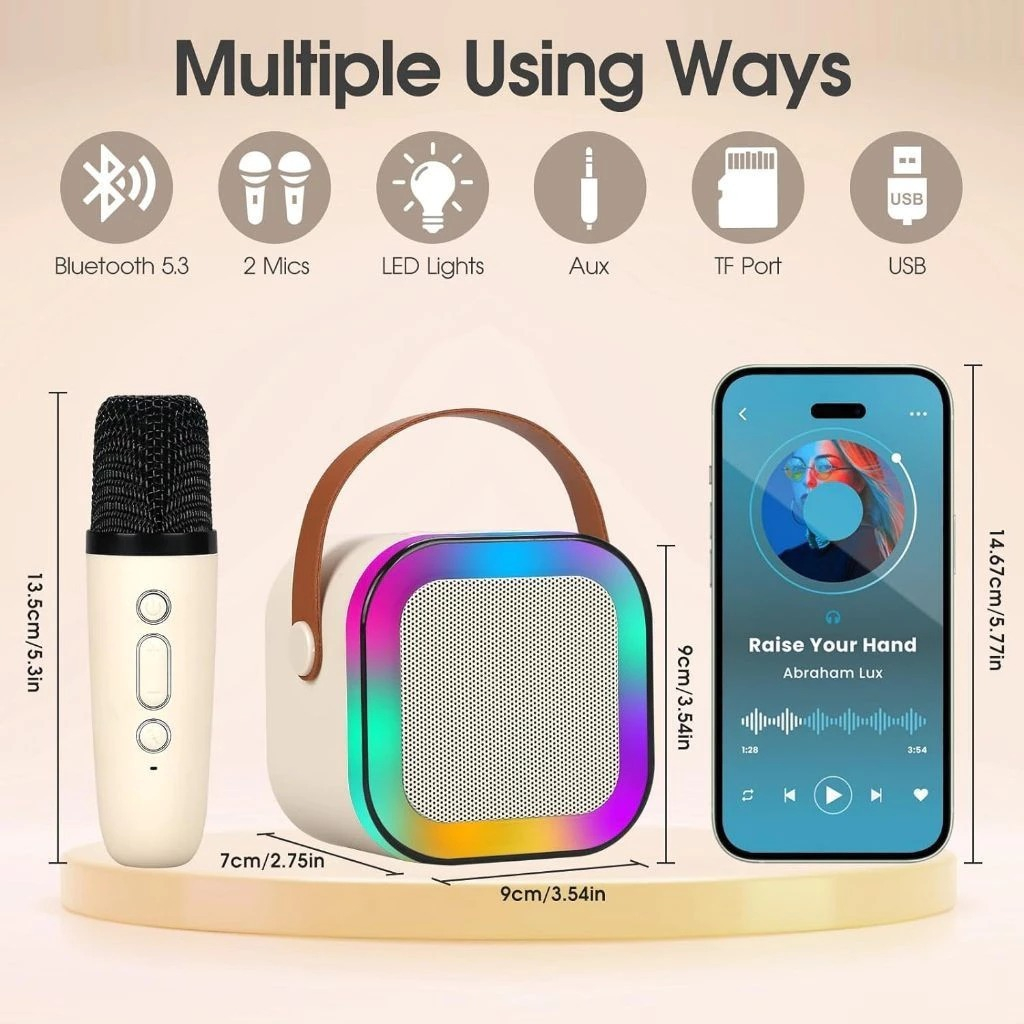 Speaker mini bluetooth 2 mic 1 karaoke Bluetooth 5.3 Set Mini Full Bass Portable Wireless (Dapat ter