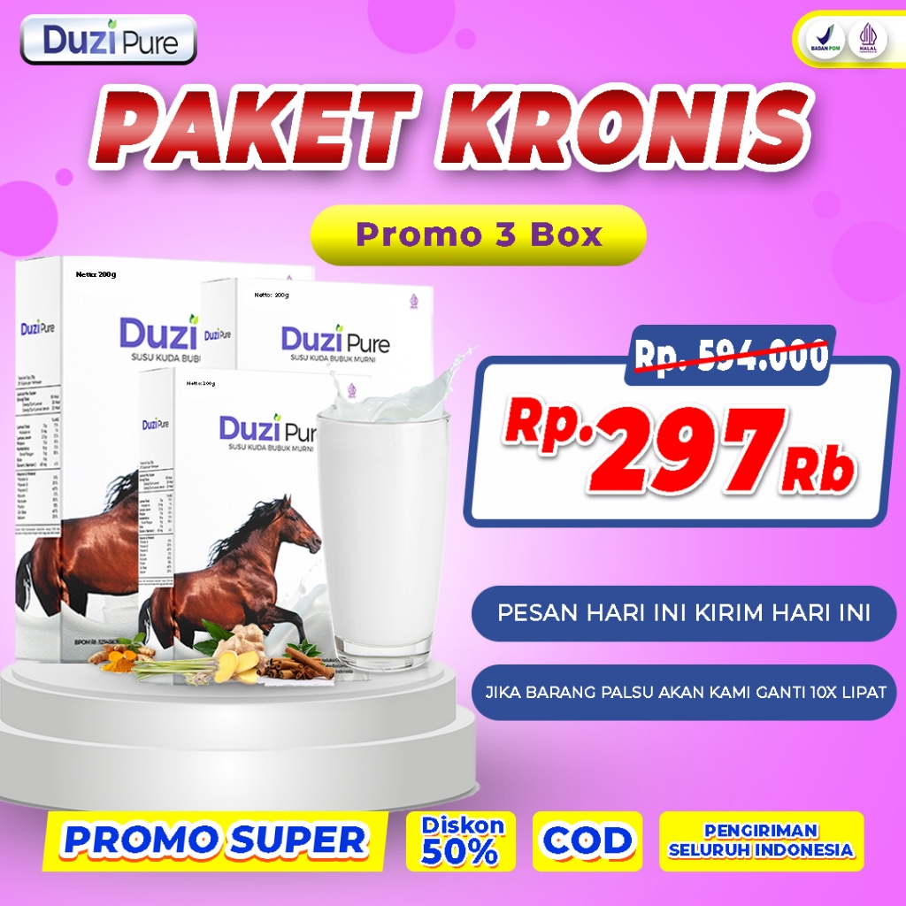 

100% ORIGINAL Duzi Pure Susu Kuda Lombok Murni Bubuk Kemasan 200gr 3BOX