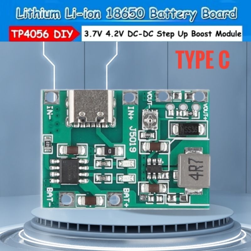 TP4056 + Step Up Modul Charger Baterai Li-ion 18650 2A Output 4.3-27V