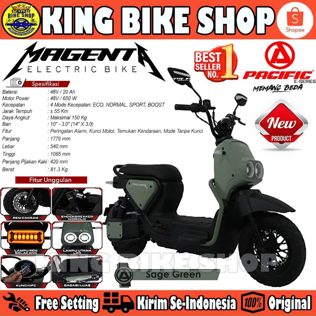Sepeda Listrik PACIFIC MAGENTA 650 Watt Electric E Bike