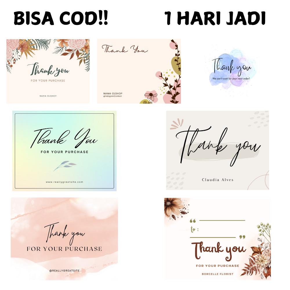 TERMURAH isi 100pcs kartu ucapan terimakaasih onlineshop berkualitas dengan desain menarik free cust