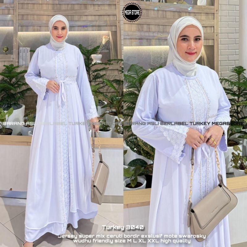 Gamis Putih Turkey Terbaru// Abaya Turki White 3040 Muslim Jumbo Wanita Best Seller