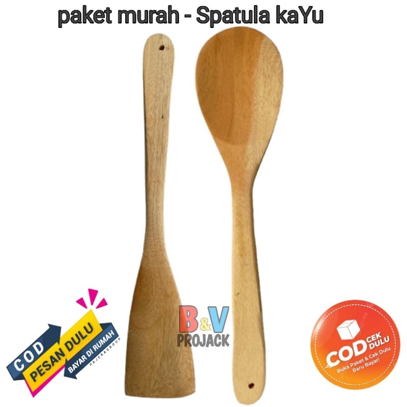 Paket Spatula Kayu / Sodet kayu / Spatula segi / Spatula bulat / irus