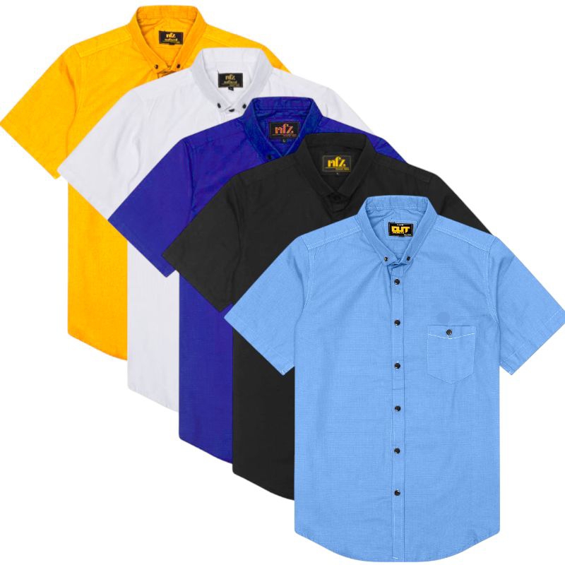 Baju Cowok Lengan Pendek Biru Muda Kemeja Pria Hem Polos Katun Slim fit