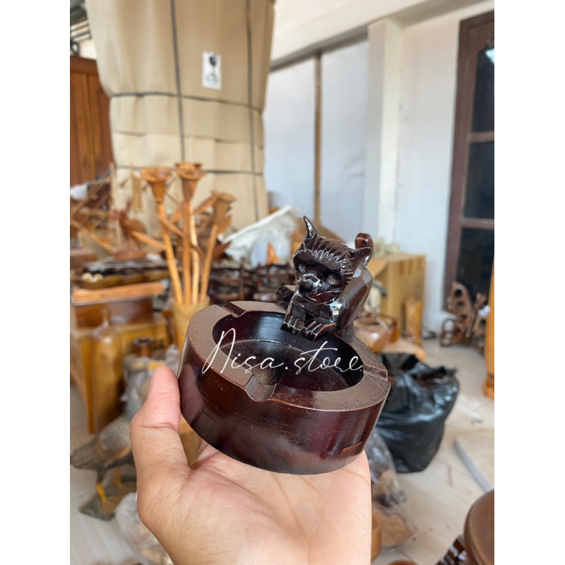 Asbak kayu jati motif kucing/asbak kayu jati/hiasan meja