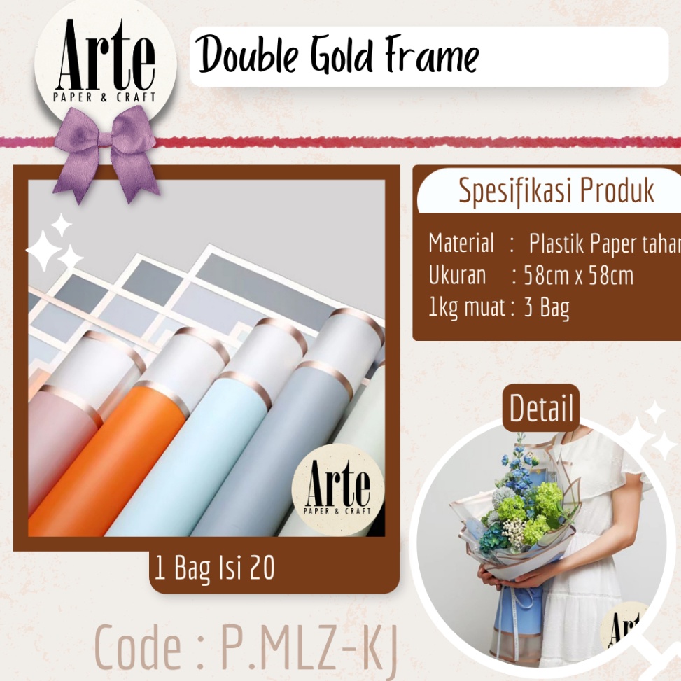 

Paket Istimewa 2 Lembar Cellophane Double Gold Frame Buket Bunga Korean Kertas Waterproof Ori Sinowrap Flower Wrapping Paper Calor Kado Arte Grosir Florist Supply Jakarta Bekasi PMLZKJ