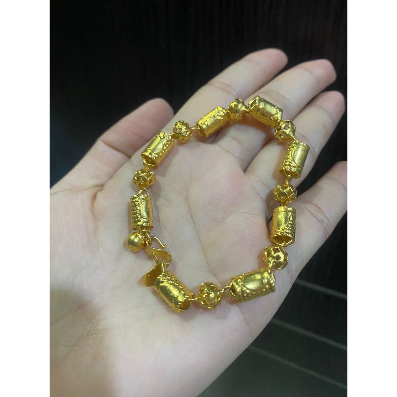 Gelang bambu bulat balok replika emas 24K