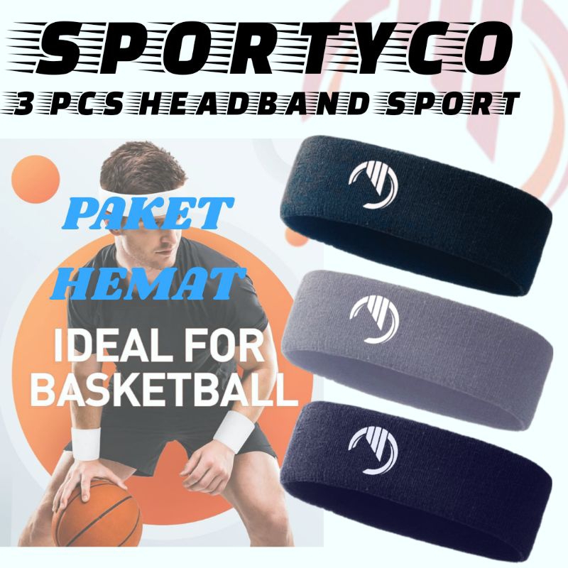 Set 3 pcs Headband Bandana Olahraga Pria Ikat Kepala Olahraga Yoga Badminton Basket Ball Pria Wanita