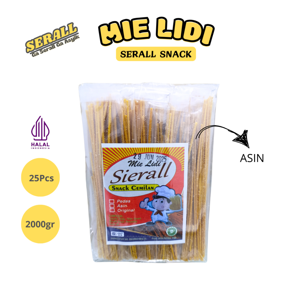 

SERALL Mie Lidi 1600gr - Makanan Ringan (Asin Pedas Original)