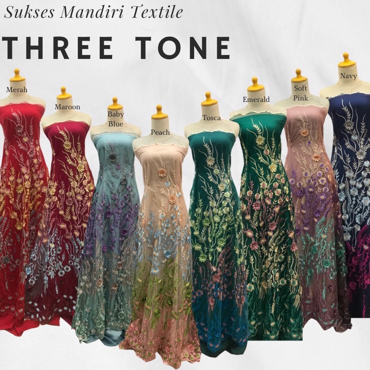 KODE P33Q Brokat Tulle Bunga Three Tone warna gradasi tiga 3 warna bunga timbul bunga merambat Harga