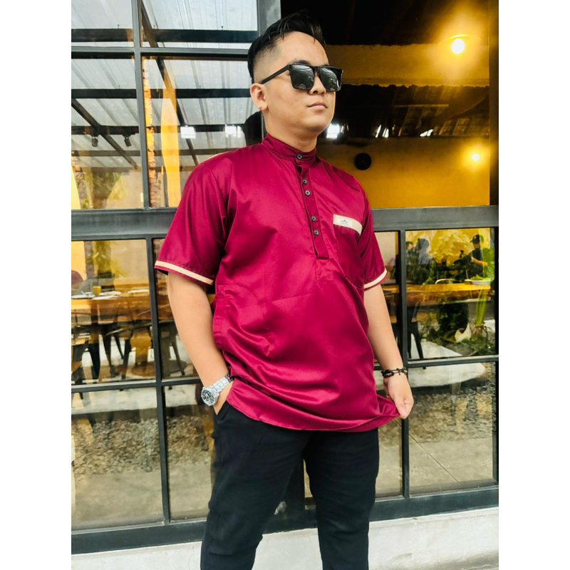 Baju Koko Kemeja Muslim Dewasa Fashion Koko Kurta Lengan Pendek Warna Maroon by fauzan_fashion