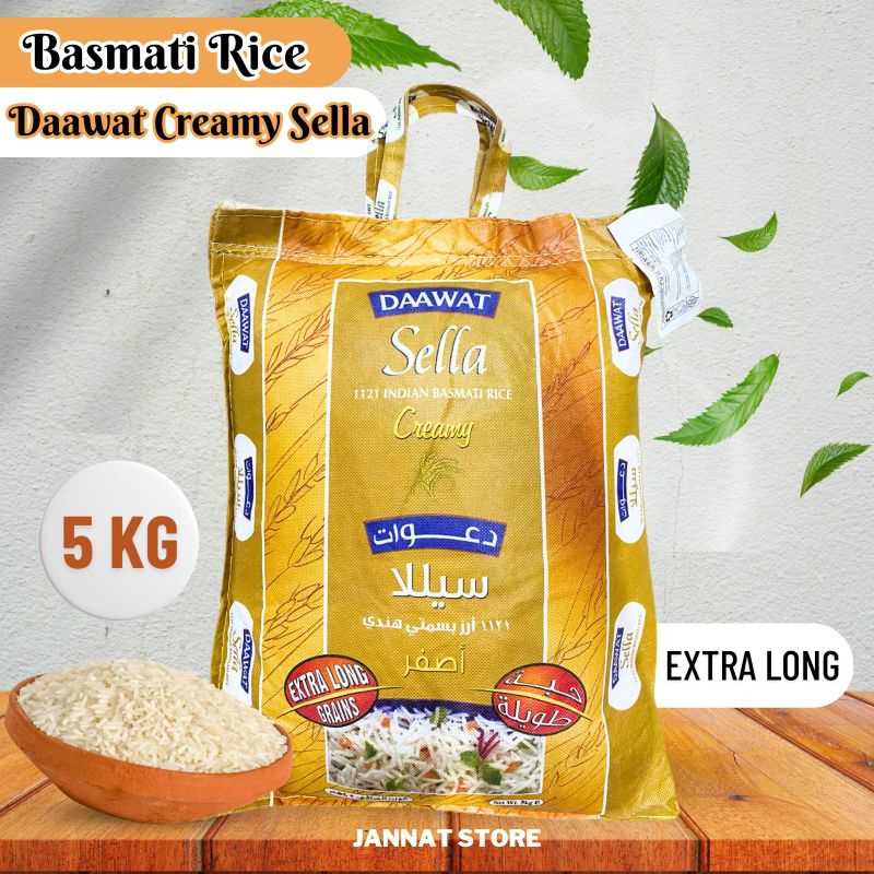 

BERAS BASMATI DAAWAT CREAMY SELLA 1121 ASLI KEMASAN 5KG