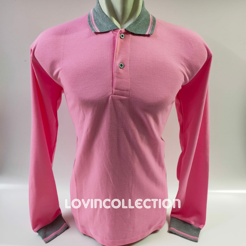 Kaos Kerah Panjang / Kaos Kerah Pria / Kaos Berkerah / Kaos Kerah Wanita / Wangky / Pink Muda