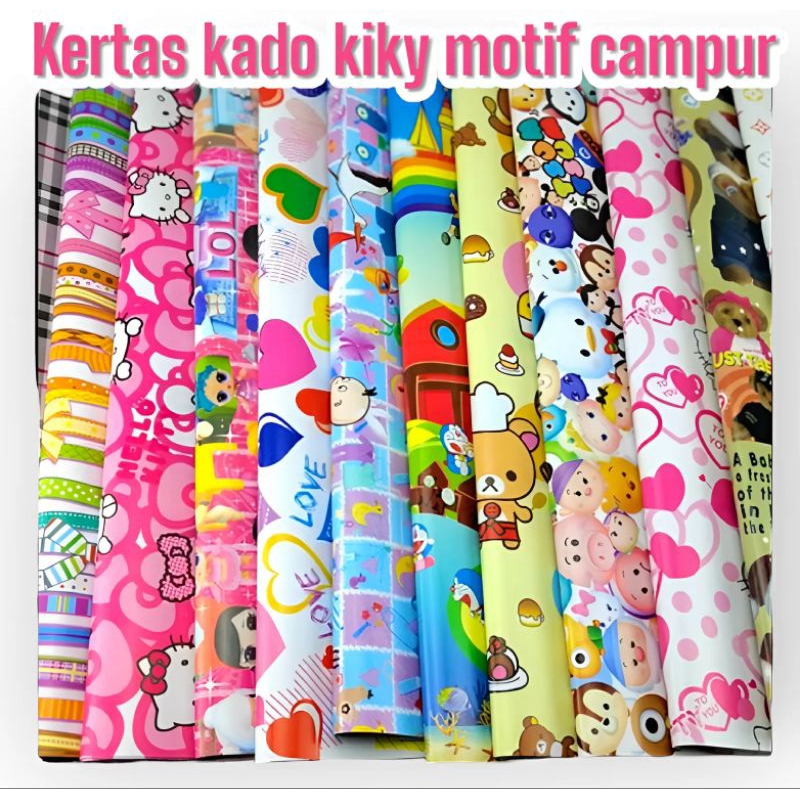 

Kertas kado Kiky 1pak isi 50 pcs grosir murah Motif random/terima bungkus kado untuk pengiriman