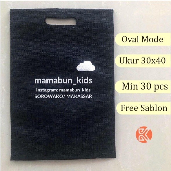 

Tas Spunbond Oval 30x40 Custom Desan Free Sablon Design Promosi Toko HP Tahlil Souvenir Nikah