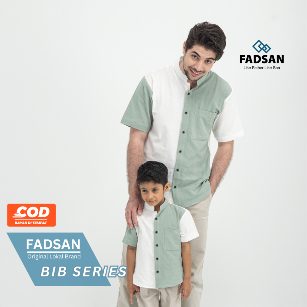 Kemeja Koko Pria Couple Ayah dan Anak Baju Polos Kombinasi Dua Warna Terbaru Lengan pendek Warna Hij