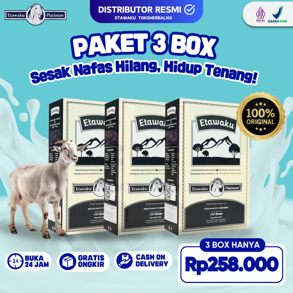 

Paket 3 Box Etawaku Platinum Original - Susu Kambing Solusi Atasi Masalah Paru-paru dan Sesak Nafas